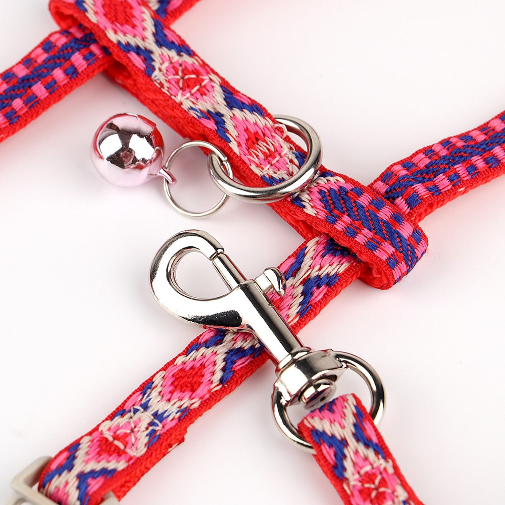 Nylon Cat Harness and Lead Set Cat Collar With Bell Adjustable