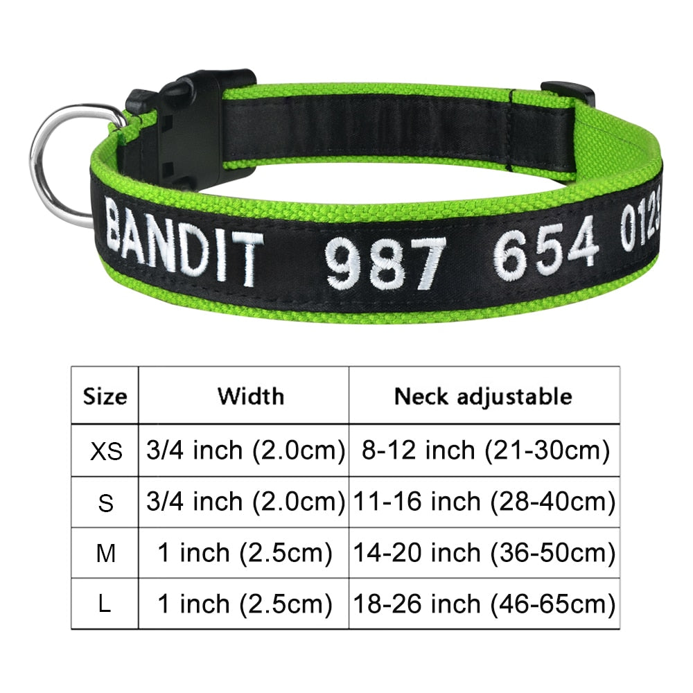 Adjustable Nylon Dog Collar with Embroidered Name(Available in range of colours and sizes)