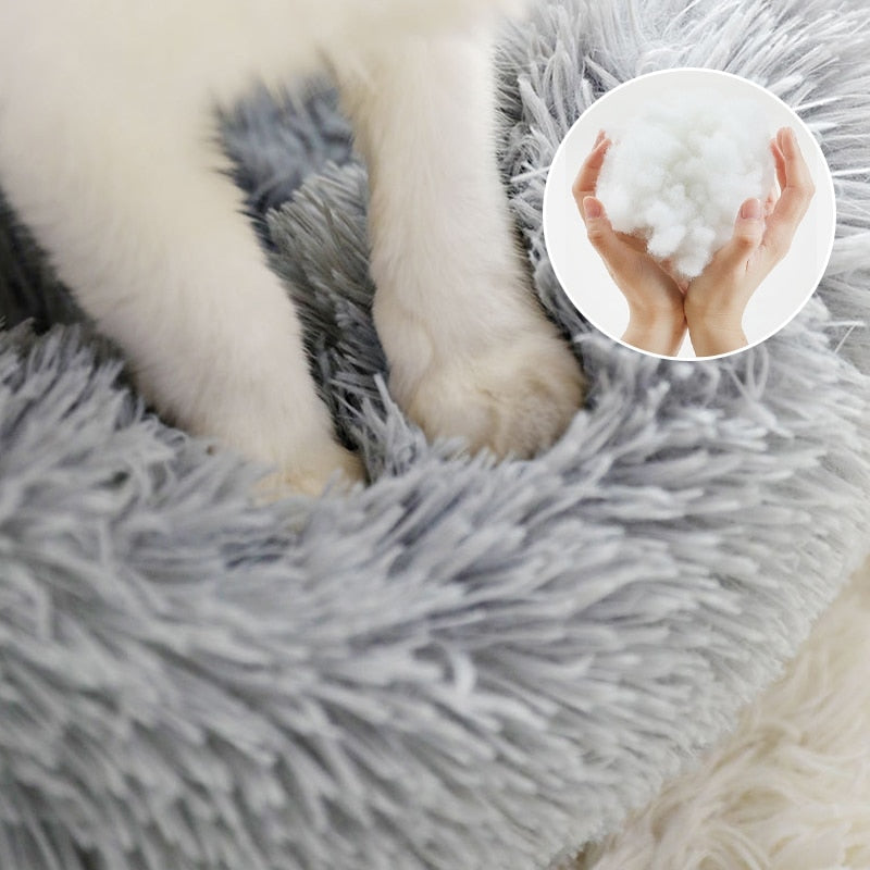 Soft Shaggy Comfy Round Nest Cat Bed Removable Machine Washable Pillow