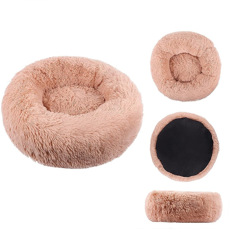 Soft Shaggy Comfy Round Nest Cat Bed Removable Machine Washable Pillow
