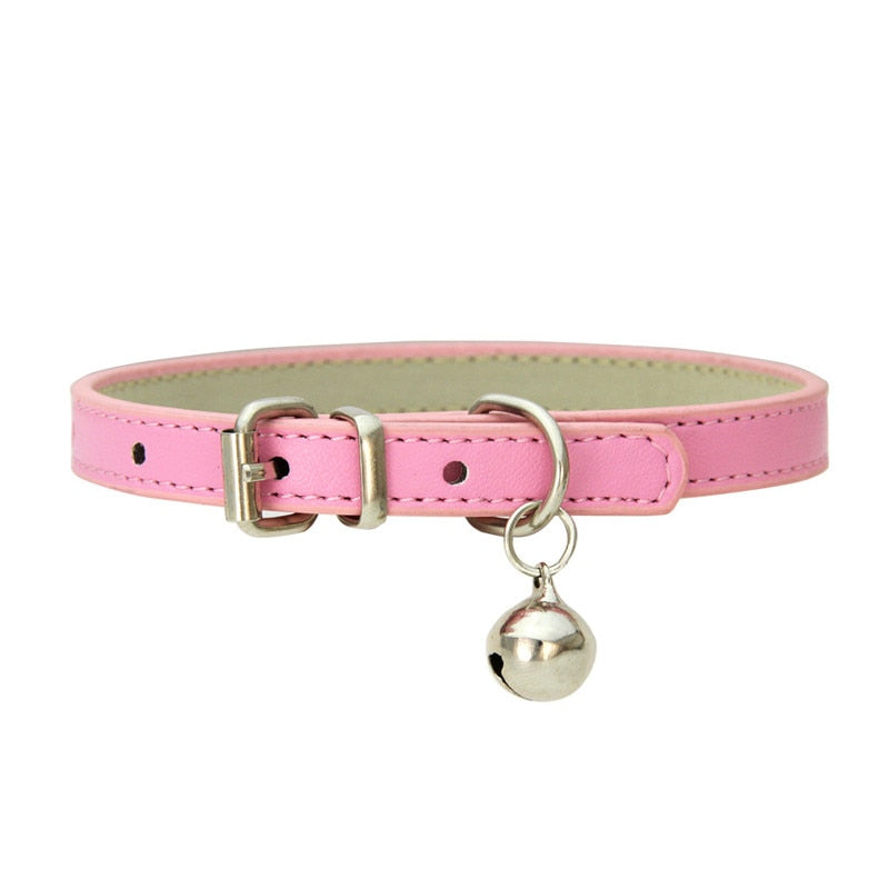 Small Leather Dog/Cat Collar with Bell Adjustable Straps
