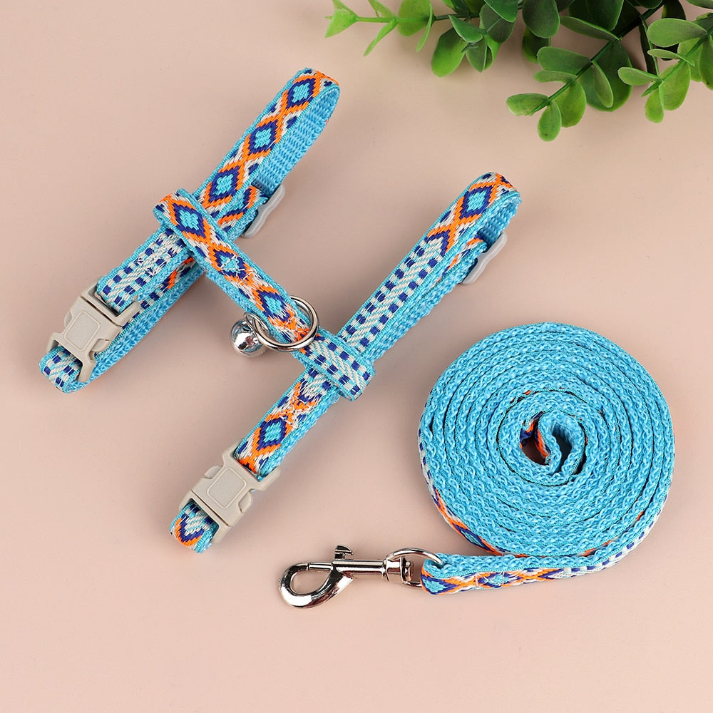 Nylon Cat Harness and Lead Set Cat Collar With Bell Adjustable