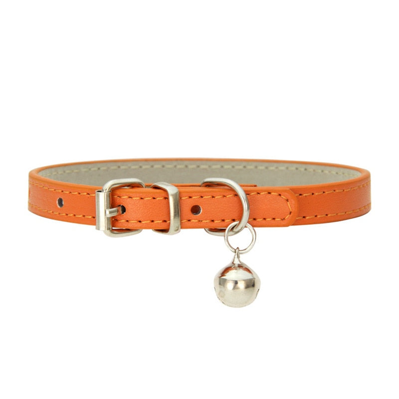 Small Leather Dog/Cat Collar with Bell Adjustable Straps