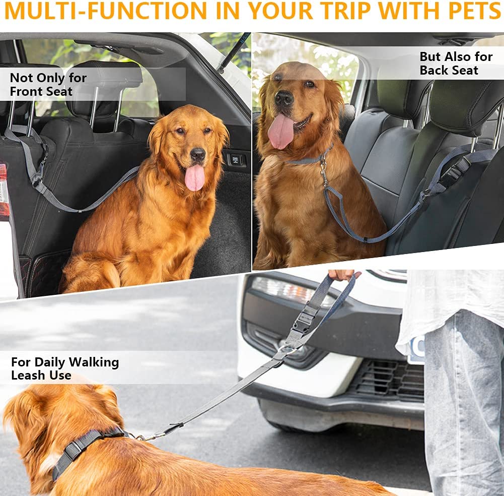 Two-in-one Nylon Adjustable Dogs Car Seat Belt Lead for Backseat Safety