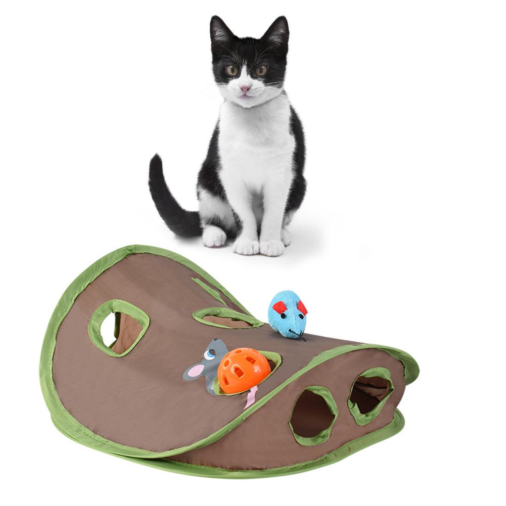Cats & Kittens Interactive Hide Seek Game with 9 Holes Tunnel Mouse Hunt