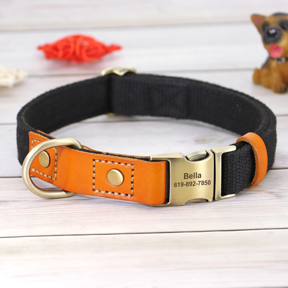 Nylon Custom Dogs Puppies Collar & Lead Set Personalized Genuine Leather
