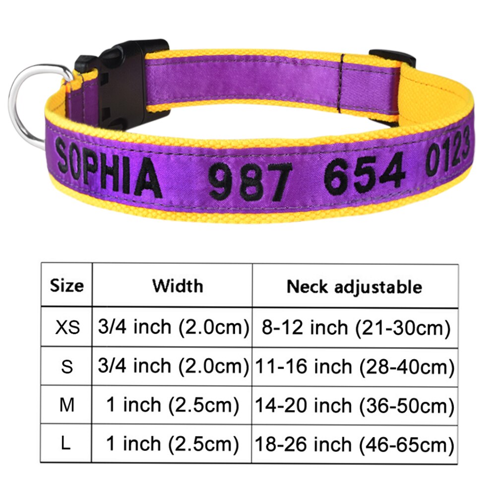 Adjustable Nylon Dog Collar with Embroidered Name(Available in range of colours and sizes)