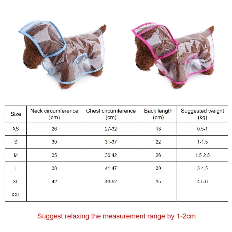 Dogs Transparent Raincoat Hooded Waterproof Soft PVC