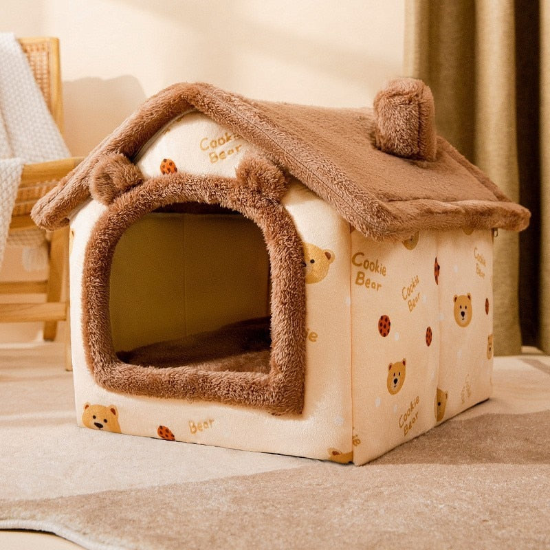 Soft Cat Bed Deep Sleep Cat House with Removable Cushion Enclosed Tent For Kittens