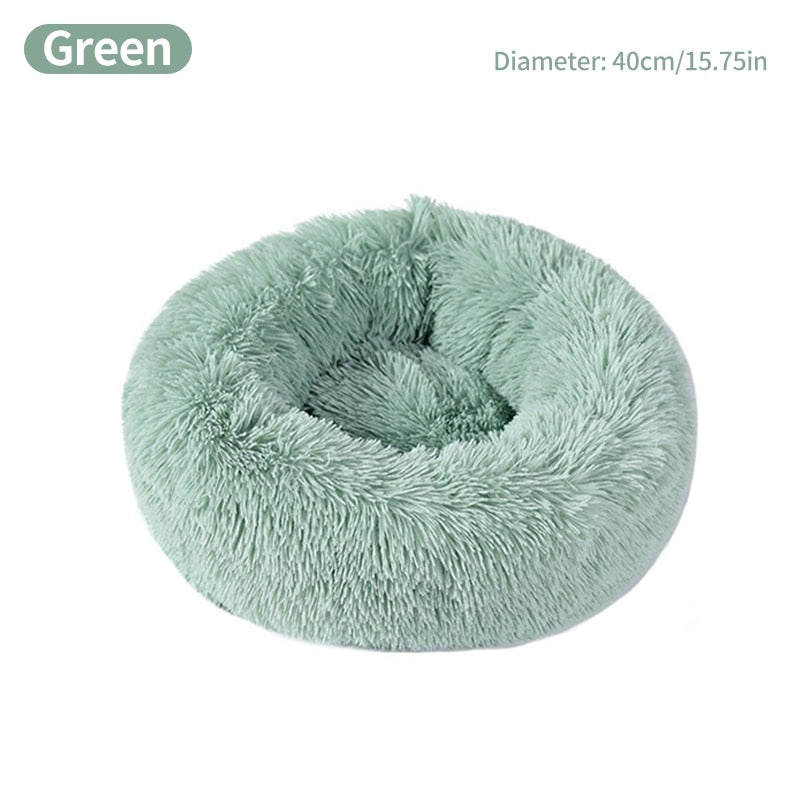 Soft Shaggy Comfy Round Nest Cat Bed Removable Machine Washable Pillow