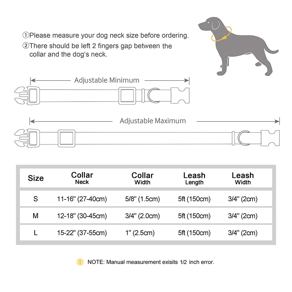 Nylon Custom Dogs Puppies Collar & Lead Set Personalized Genuine Leather