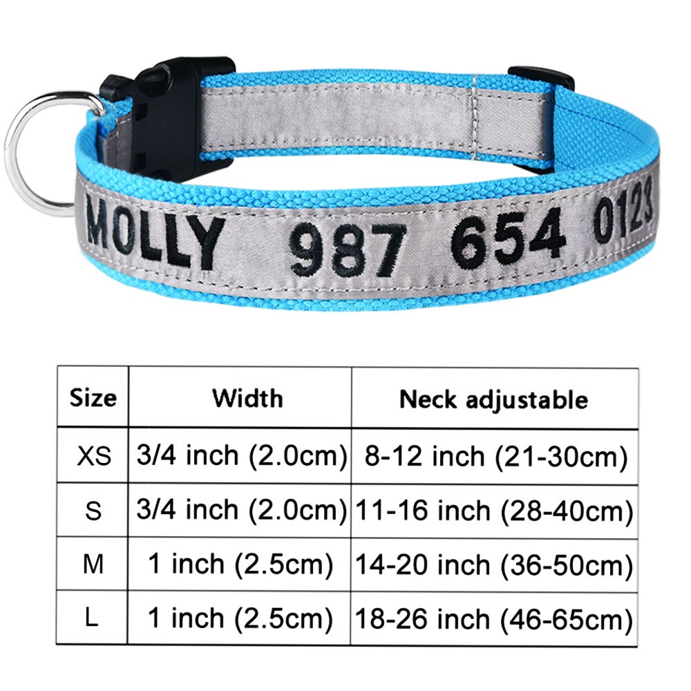 Adjustable Nylon Dog Collar with Embroidered Name(Available in range of colours and sizes)