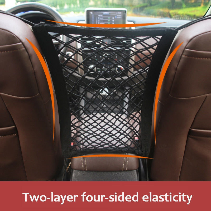 Car Storage Net Bag for Between Seats Pet Barrier Stretchable Elastic Mesh