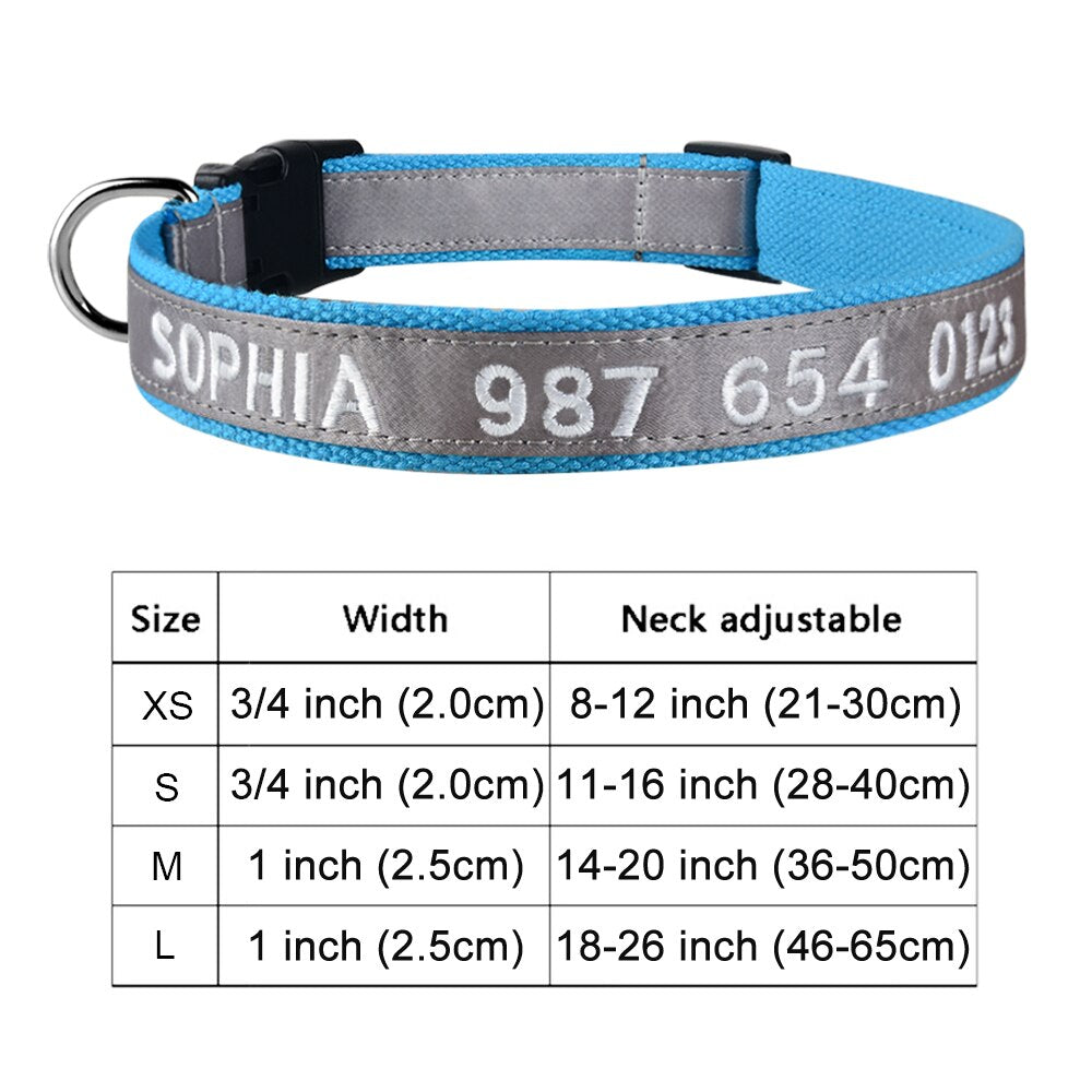 Adjustable Nylon Dog Collar with Embroidered Name(Available in range of colours and sizes)