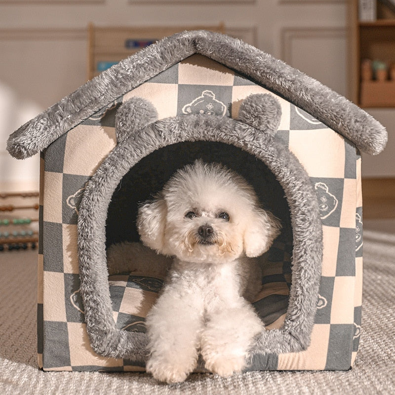 Foldable Dog House Bed For Small Medium Dogs Cats Winter Warm Bed