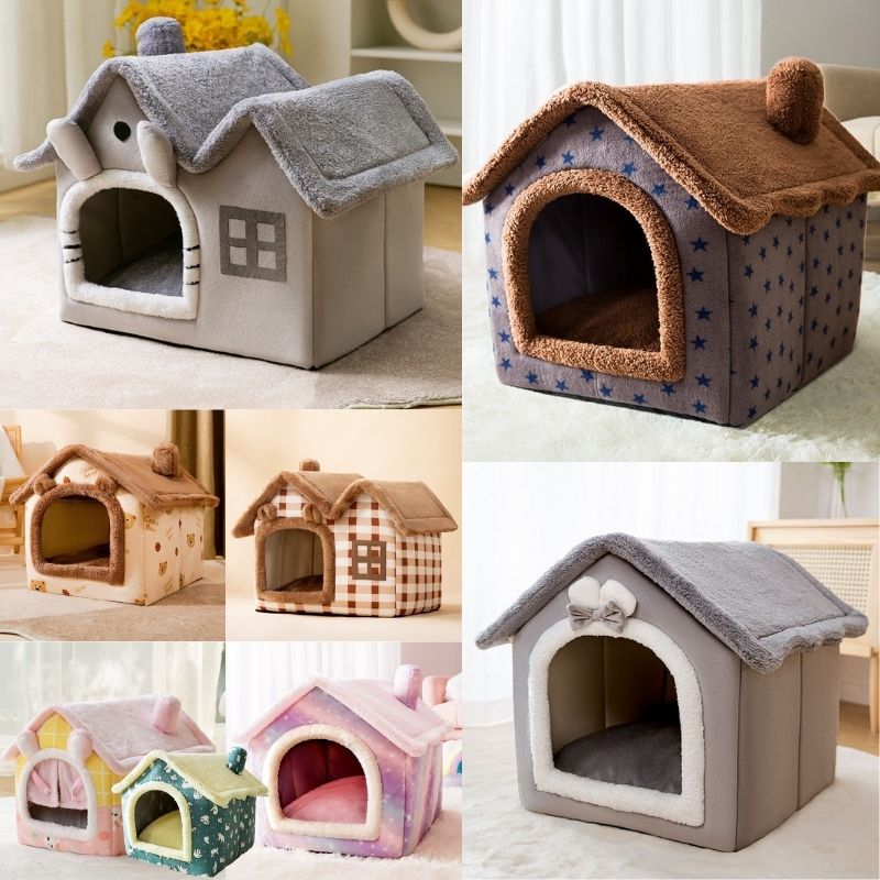 Soft Cat Bed Deep Sleep Cat House with Removable Cushion Enclosed Tent For Kittens