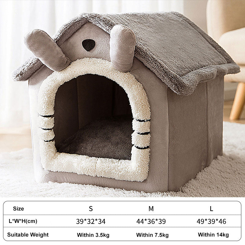 Foldable Dog House Bed For Small Medium Dogs Cats Winter Warm Bed
