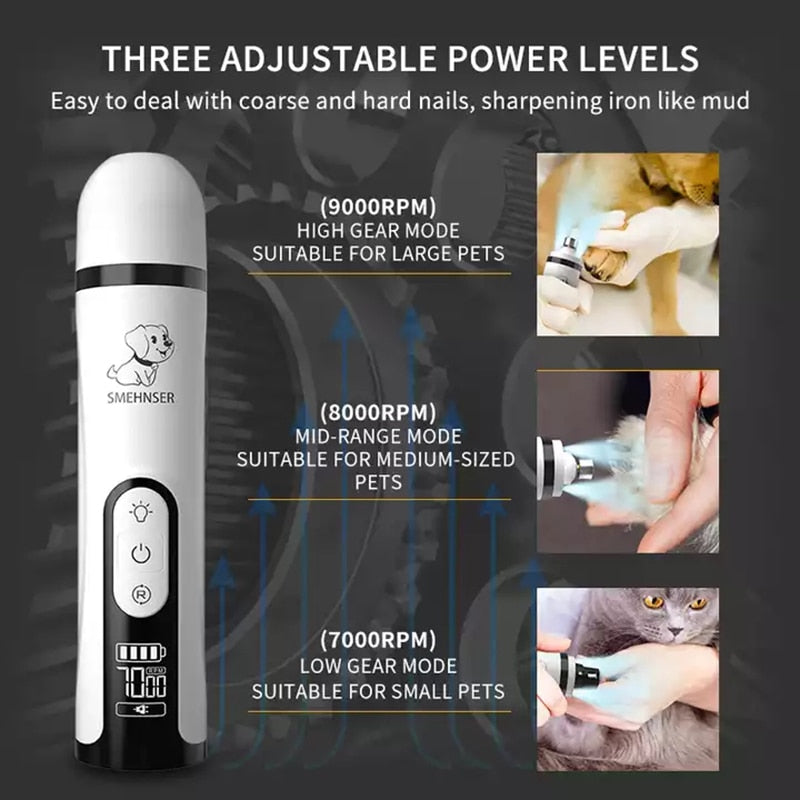 Electric Pet Nail Grinder with LED Light Cat Dogs Nail Clippers USB Rechargeable