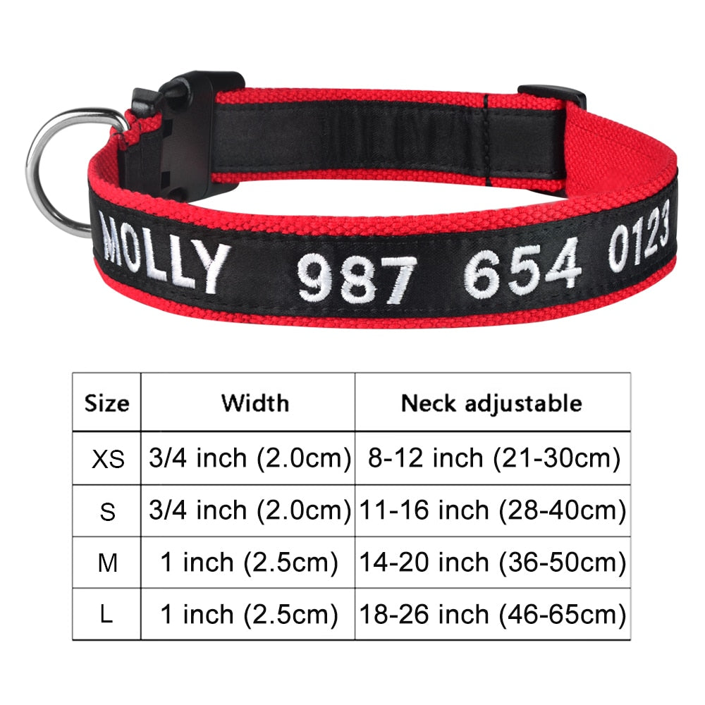Adjustable Nylon Dog Collar with Embroidered Name(Available in range of colours and sizes)