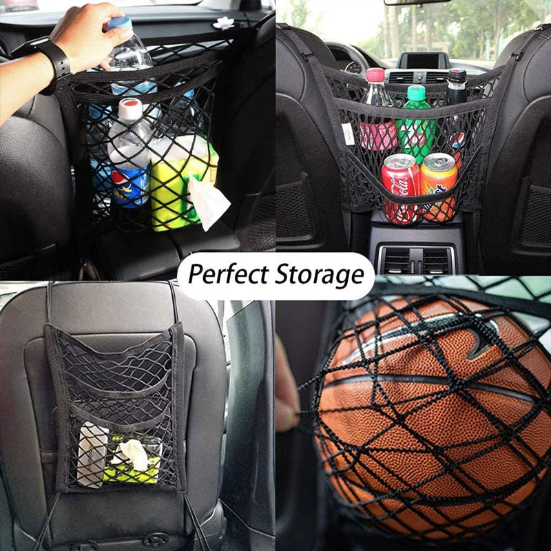 Car Storage Net Bag for Between Seats Pet Barrier Stretchable Elastic Mesh