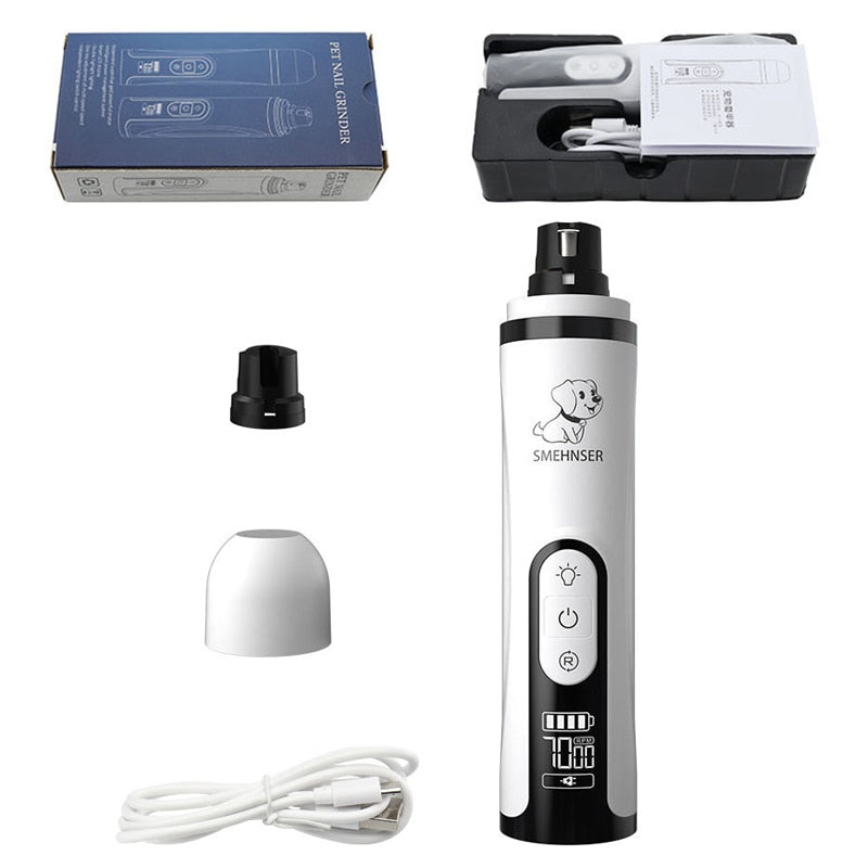 Electric Pet Nail Grinder with LED Light Cat Dogs Nail Clippers USB Rechargeable
