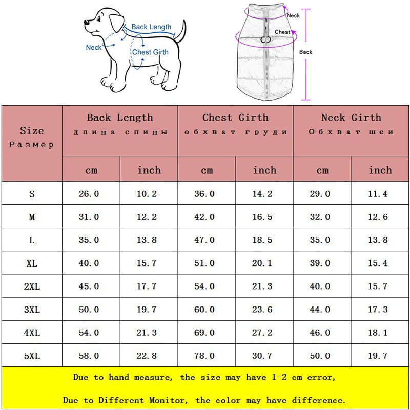 Padded Winter Warm Dog Waterproof Zipper Jacket
