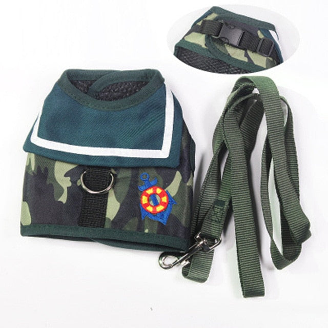 Soft Breathable Navy Style Harness & Lead Set for Small Medium Dogs & Puppies
