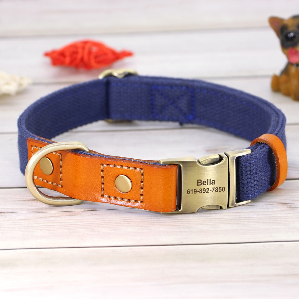 Nylon Custom Dogs Puppies Collar & Lead Set Personalized Genuine Leather