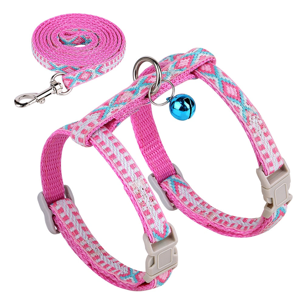 Nylon Cat Harness and Lead Set Cat Collar With Bell Adjustable