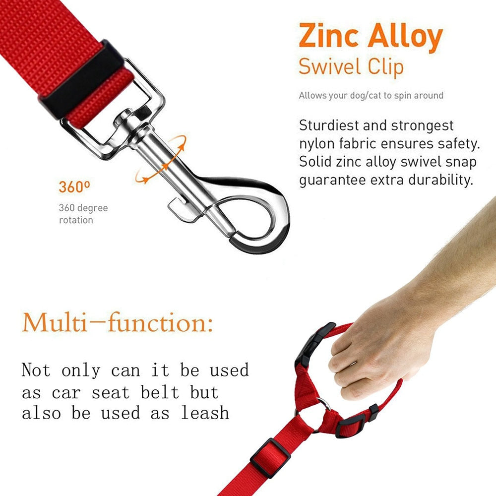 Two-in-one Nylon Adjustable Dogs Car Seat Belt Lead for Backseat Safety