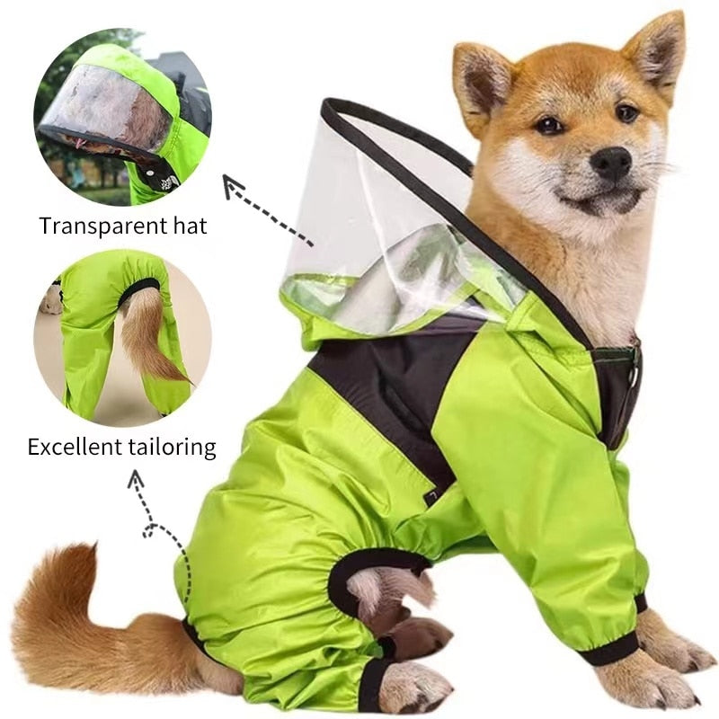 Dogs Transparent Hooded Waterproof Coat