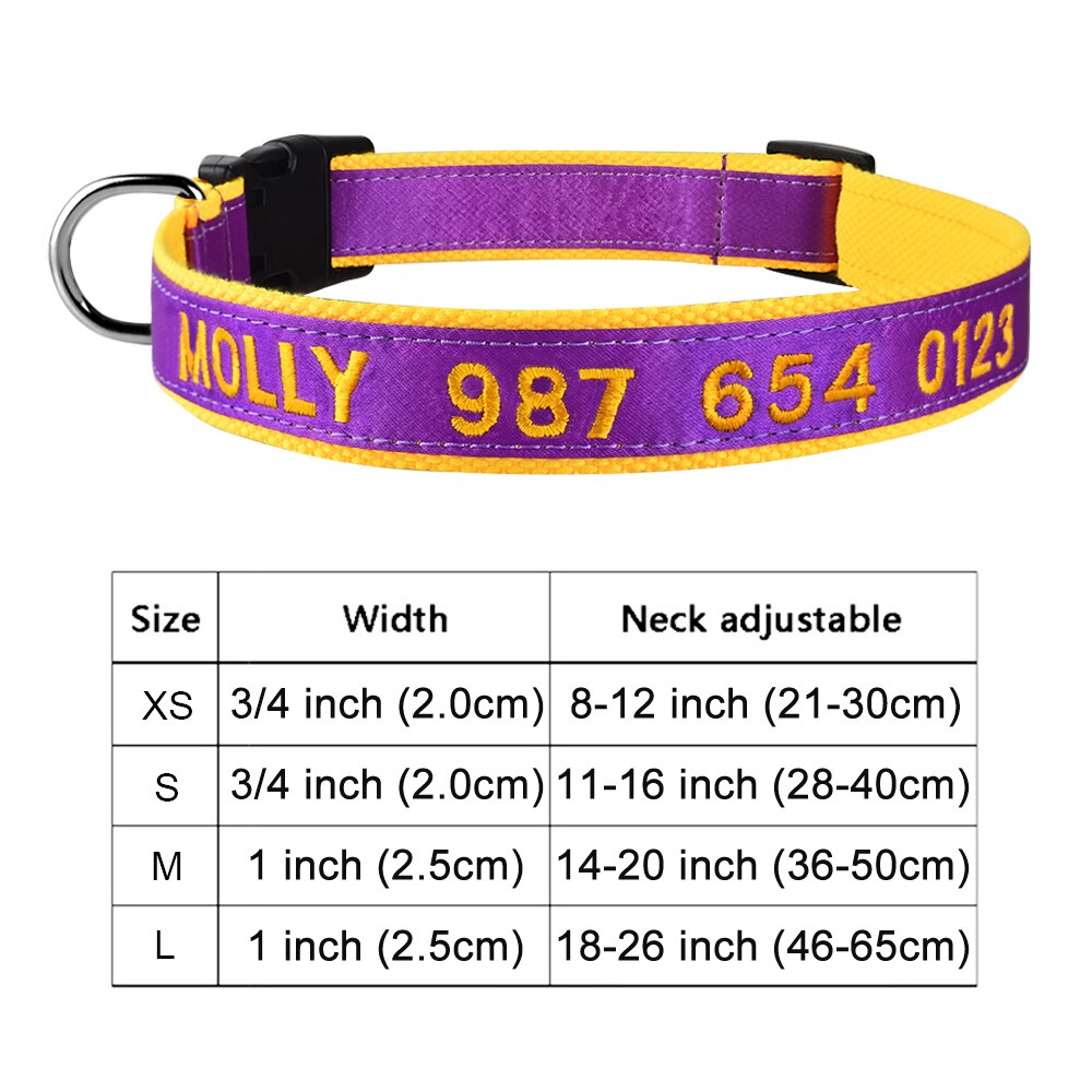 Adjustable Nylon Dog Collar with Embroidered Name(Available in range of colours and sizes)