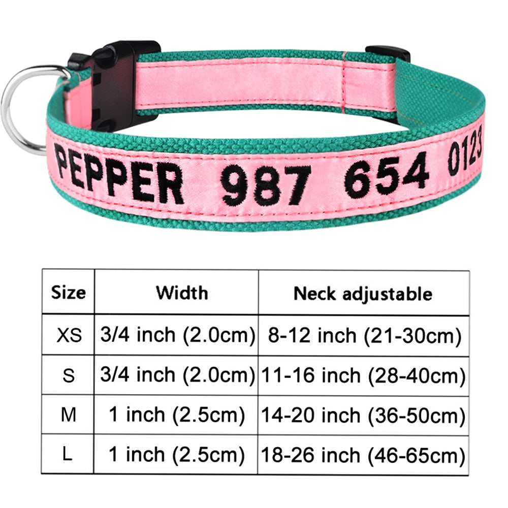 Adjustable Nylon Dog Collar with Embroidered Name(Available in range of colours and sizes)