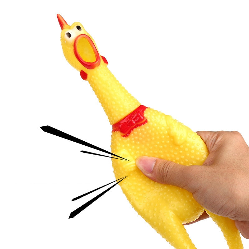 Screaming Chicken Squeeze Sound Dog Chew Toy Durable Funny Yellow Rubber