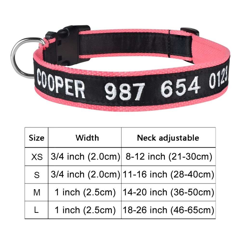 Adjustable Nylon Dog Collar with Embroidered Name(Available in range of colours and sizes)