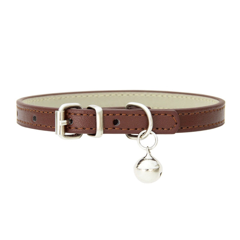 Small Leather Dog/Cat Collar with Bell Adjustable Straps