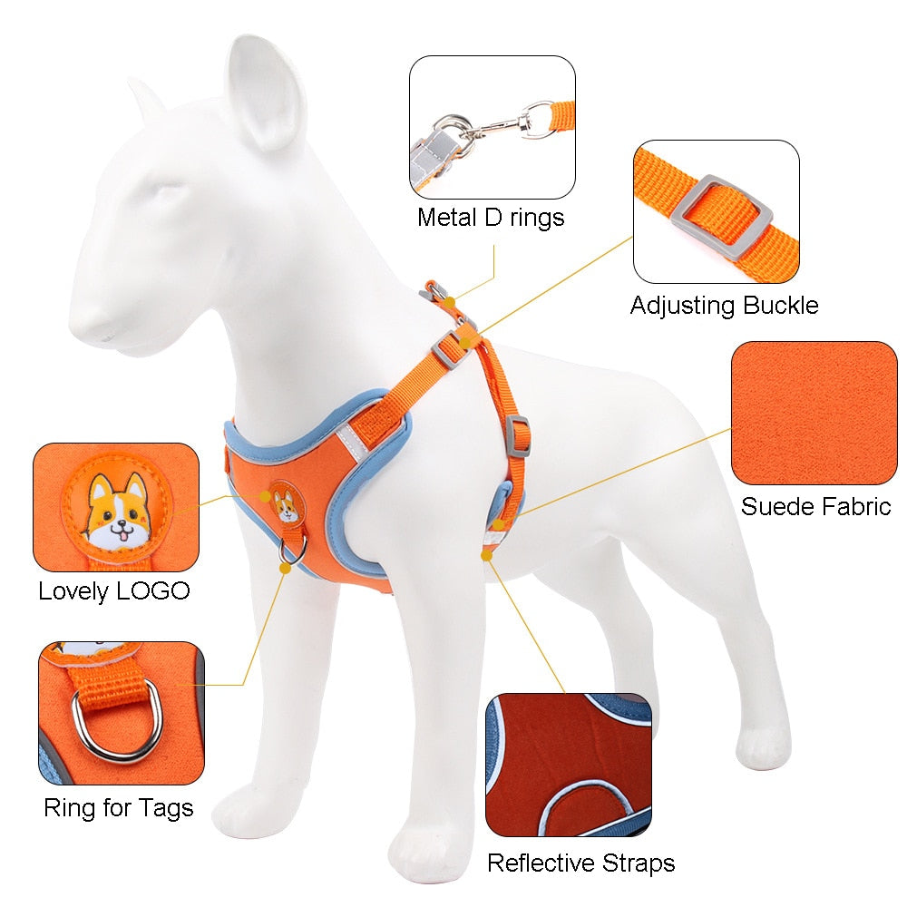 No Pull Pet Dog Harness and Lead Set Adjustable Harness with Reflective Vest