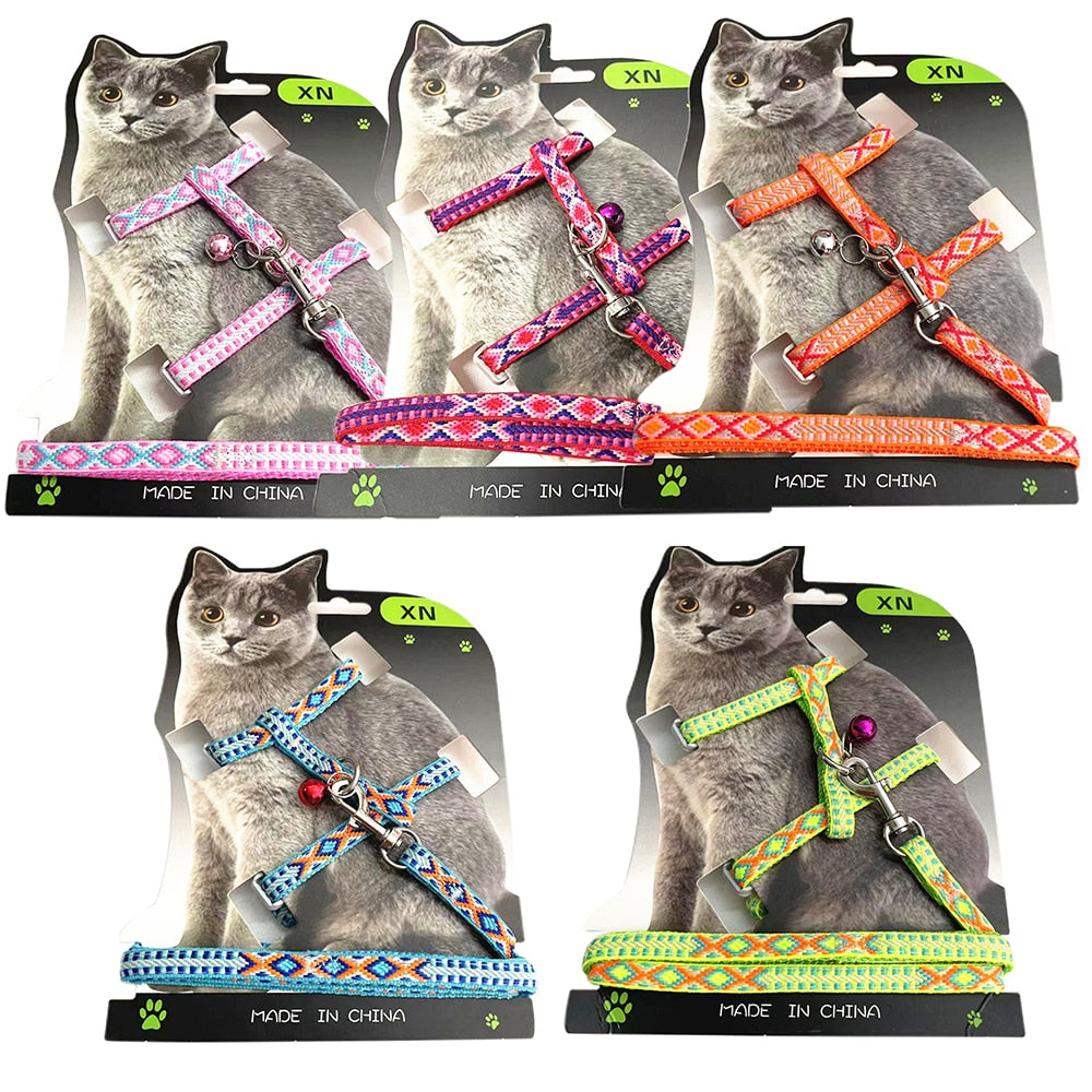 Nylon Cat Harness and Lead Set Cat Collar With Bell Adjustable