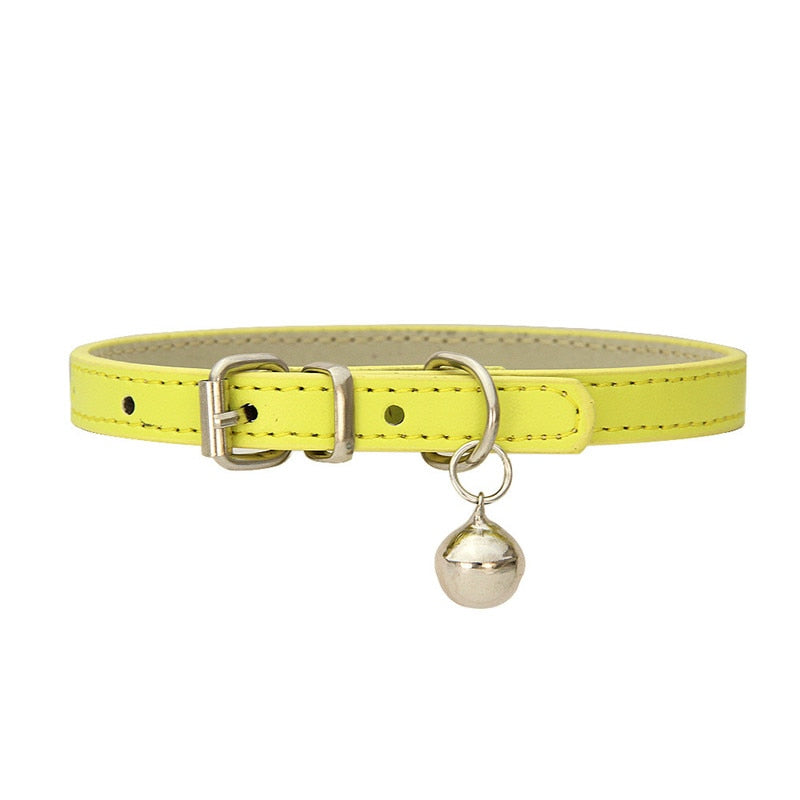 Small Leather Dog/Cat Collar with Bell Adjustable Straps