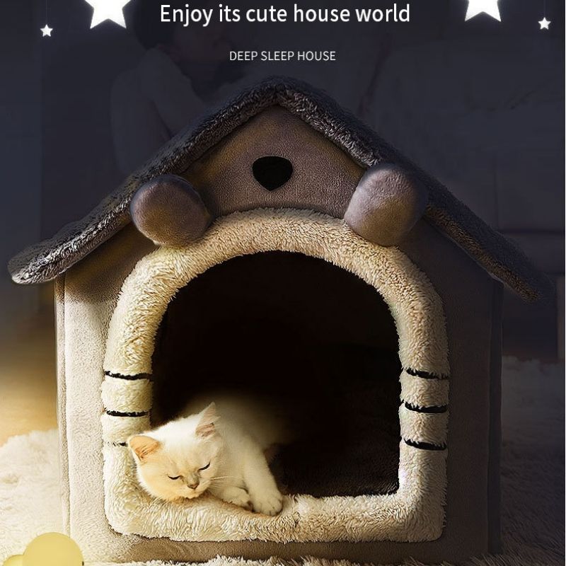 Soft Cat Bed Deep Sleep Cat House with Removable Cushion Enclosed Tent For Kittens
