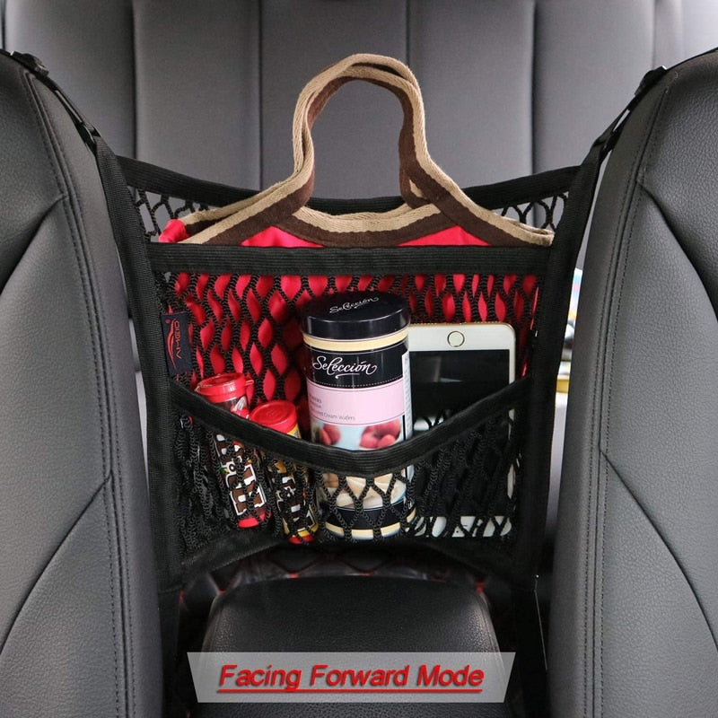 Car Storage Net Bag for Between Seats Pet Barrier Stretchable Elastic Mesh