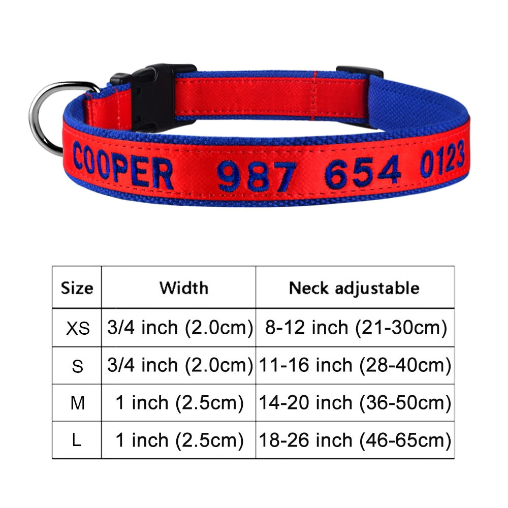 Adjustable Nylon Dog Collar with Embroidered Name(Available in range of colours and sizes)