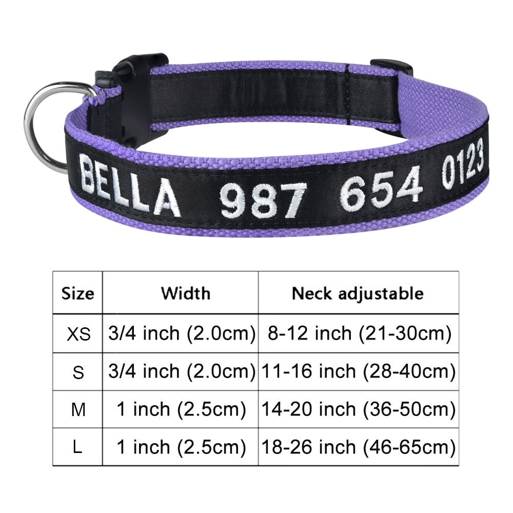 Adjustable Nylon Dog Collar with Embroidered Name(Available in range of colours and sizes)