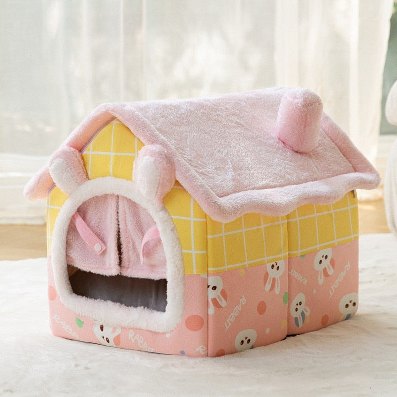 Soft Cat Bed Deep Sleep Cat House with Removable Cushion Enclosed Tent For Kittens