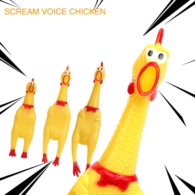Screaming Chicken Squeeze Sound Dog Chew Toy Durable Funny Yellow Rubber