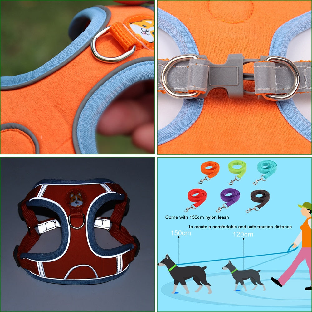 No Pull Pet Dog Harness and Lead Set Adjustable Harness with Reflective Vest