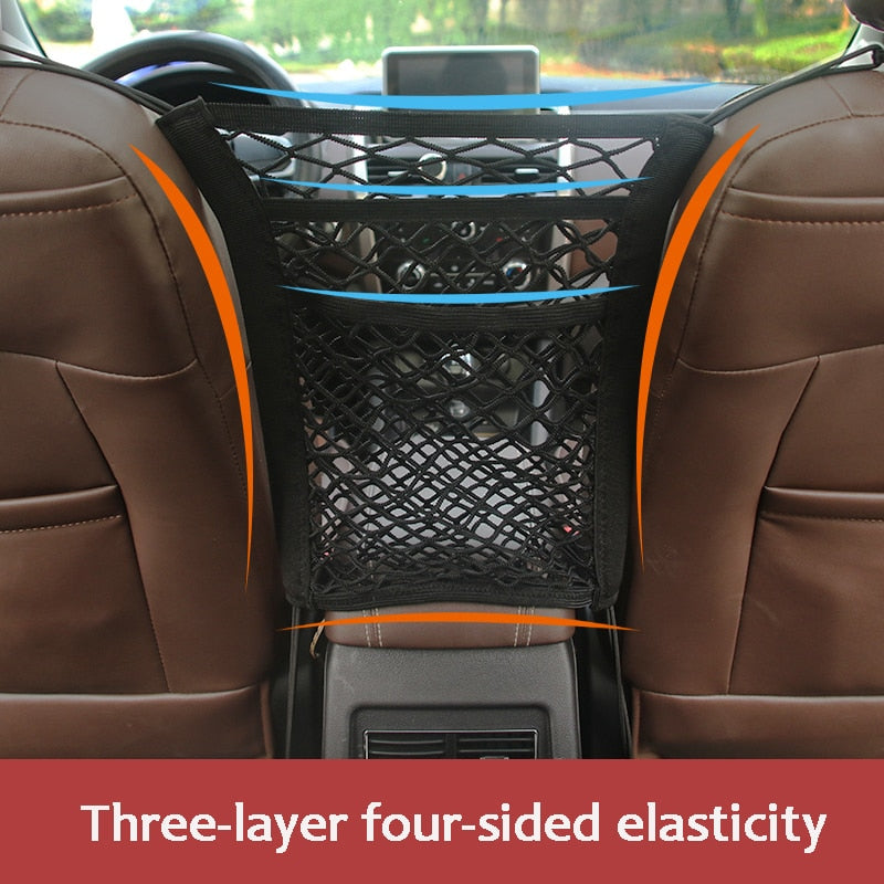Car Storage Net Bag for Between Seats Pet Barrier Stretchable Elastic Mesh