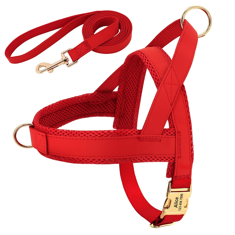 Customized Leather Dog Collar, Harness & Lead Set Personalised For Small Medium Large Dogs