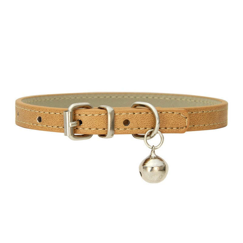 Small Leather Dog/Cat Collar with Bell Adjustable Straps