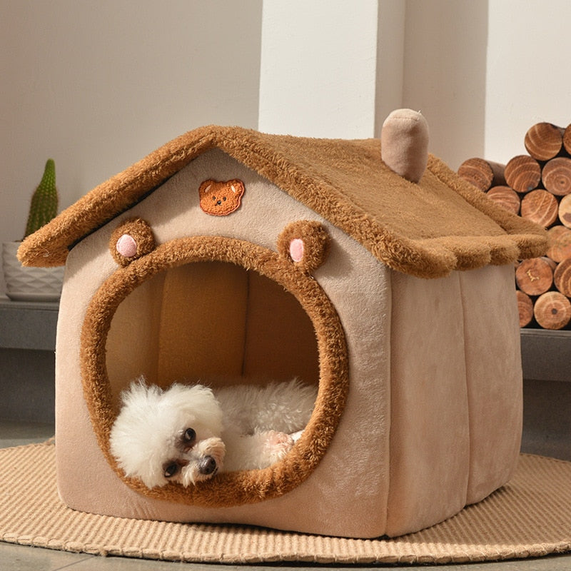 Foldable Dog House Bed For Small Medium Dogs Cats Winter Warm Bed